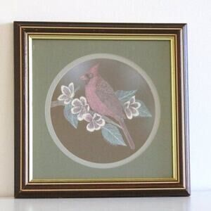 Vintage Framed Cardinal Bird Picture Print Square 9.5